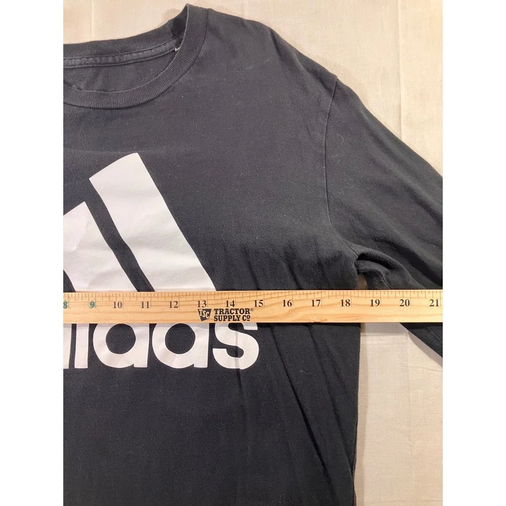 Adidas Black Long Sleeve T Shirt Men's‎ Size Medium M Cotton Logo Graphic Tee